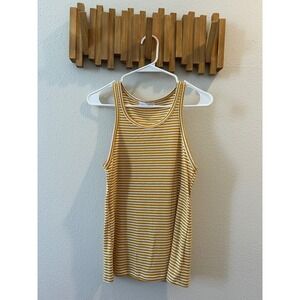 LACausa Mustard Yellow White Stripe Ribbed Tank Top Casual Everyday Summer M